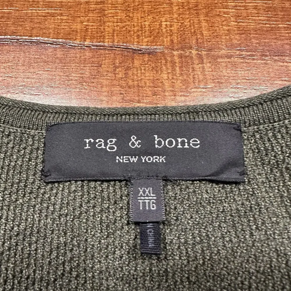 Rag & Bone Sweatshirt Mens 2XL Green Extra Fine Merino Wool Crewneck Sweater